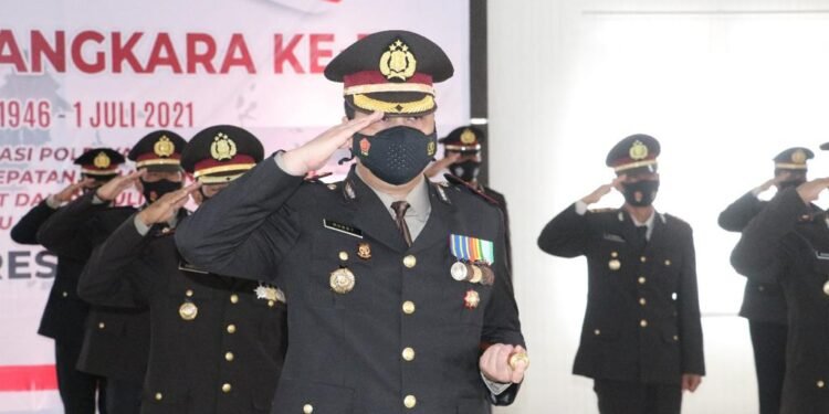 Puncak Peringatan Hari Bhayangkara ke-75, Polres Lingga Gelar Upacara Secara Virtual.