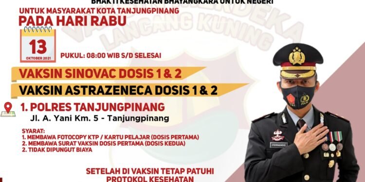 Hari Ini, Gerai Vaksin Persisi Dibuka Di Polres Tanjungpinang.