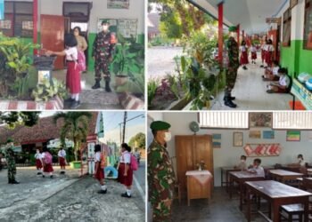 Kehadiran Babinsa Sebagai Pengawas Prokes, Membuat Antusias Siswa Dalam PTM Semakin Meningkat.