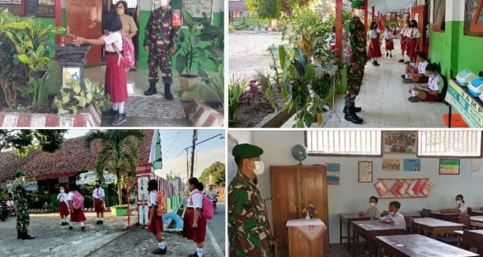 Kehadiran Babinsa Sebagai Pengawas Prokes, Membuat Antusias Siswa Dalam PTM Semakin Meningkat.