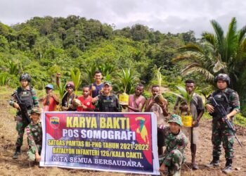 Ketahanan Pangan, Satgas Pamtas Yonif 126/KC Ajak Warga Sulap Tanah Adat Jadi Lahan Produktif di Perbatasan RI-PNG.