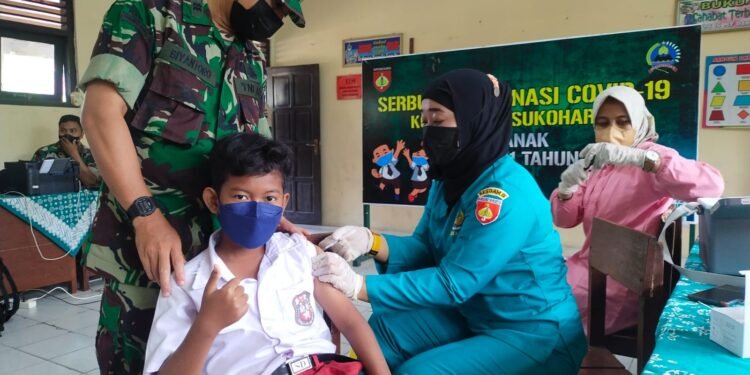 Kodim 0726/Sukoharjo Gelar Vaksinasi Anak 6-11 Tahun di wilayah Kecamatan Sukoharjo.
