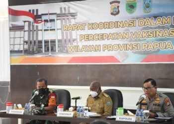 Ikuti Rakor Percepatan Vaksinasi, Pangdam Kasuari Sampaikan Kehadiran TNI-Polri di Papua Barat Untuk Bantu Pemda.