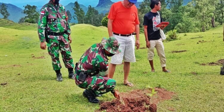 Dukung Penghijauan di Pelataran Mutis, Satgas Pamtas RI-RDTL Tanam Pohon Bersama Pemerintah dan Masyarakat.