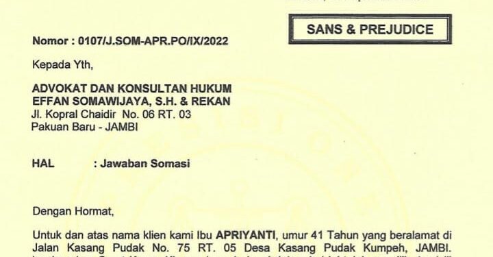 Presisi One LawFirm dan Consultants Menyatakan Selain Berikan Jawaban Somasi Akan Pidanakan Penggugat.