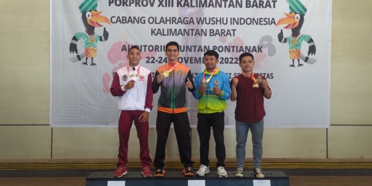 Briptu Ibnu Katsir Personel Samapta Polres Kubu Raya Raih Mendali Emas Wushu Kelas 60 Kg PORPROV XIII KALBAR.