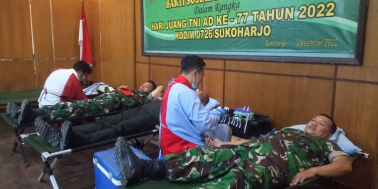 Peringati Hari Juang TNI AD ke-77 Kodim 0726/Sukoharjo Gelar Donor Darah.