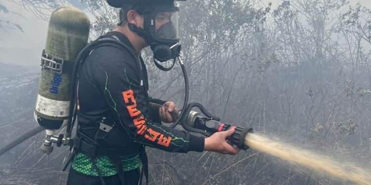 Dengan Sigap Polda Kalbar Kerahkan Tim Sar Ditsamapta Untuk Bantu Padamkan Api Karhutla di Sekitar Bandara Supadio Kuburaya