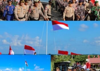 Jelang HUT RI Ke-78, Polres Kepulauan Anambas Laksanakan Kirab Dan Upacara Pengibaran Bendera Merah Putih Bersama TNI
