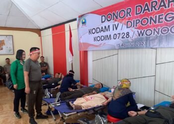 Sambut HUT RI Ke-78, Kodam IV/Diponegoro Melalui Kodim 0728/Wonogiri Menggelar Baksos Donor Darah