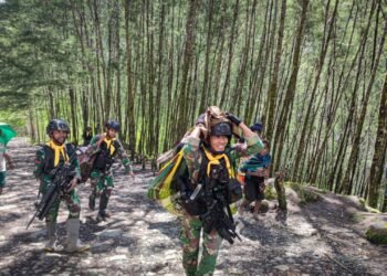Satgas Mobile Raider 300 Siliwangi Membantu Membawa Barang Mama-Mama Papua
