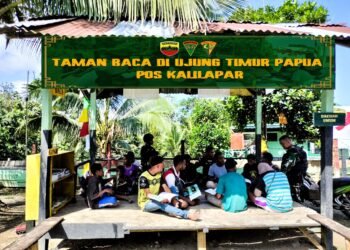 Tingkatkan Minat Baca, Satgas Yonif 122/TS Adakan Taman Baca Di Pos 4/C Kalilapar Papua