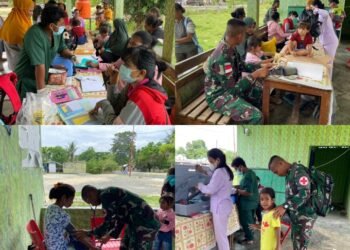 Program Pelayanan Kesehatan Terpadu Untuk Masyarakat Perbatasan Satgas Yonif 122/TS Berkolaborasi Bersama Tenanga Kesehatan Kampung Pikere Papua