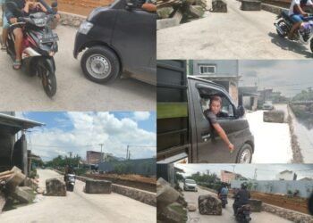 Diduga Ulah Nakal PT Kimia Pasang Dua Batu Besar Ditengah Jalan, Akses Jalan Fasum Tidak Bisa Digunakan Warga Seperti Biasa