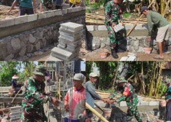 Manunggal TNI Dengan Rakyat, Babinsa Gotong Royong Buat Gudang Serba Guna