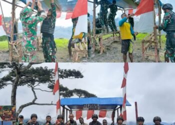 Satgas Mobile Raider 300 Siliwangi Buat Pos Kamling Masyarakat Papua