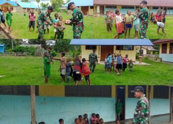 Satgas Yonif 125/SMB Bekali Wasbang Kepada Anak-anak DistriK Jagebob di Hari Libur