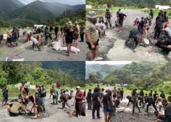 Satgas TNI 300 Ajak Seluruh Apkam Dan Masyarakat Gotong-royong Perbaikan Landasan Pesawat di Beoga Papua