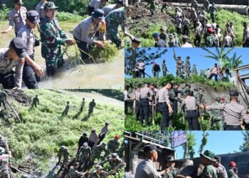 Kodim 0726/Sukoharjo dan Polres Sukoharjo Gelar Bersih-bersih Sungai Siluwur di Tegalsari, Kecamatan Weru