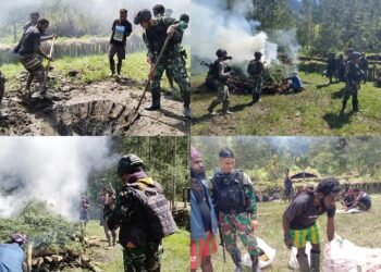 Satgas TNI Hadiri Acara Bakar Batu Dalam Rangka Duka Bapak Marinus Lahabal di Amungi Papua