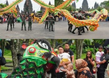 Atraksi Barongsai Yonarmed 11/GG/2/2 Kostrad Pukau Wisatawan di Candi Prambanan