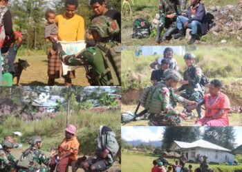 Prajurit Buaya Putih Bagikan Pakaian dan Pelayanan Kesehatan Keliling Honai