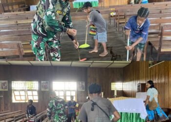 Satgas Habema Bersama Masyarakat Peduli Lingkungan Adakan Pembersihan Gereja Mumugu