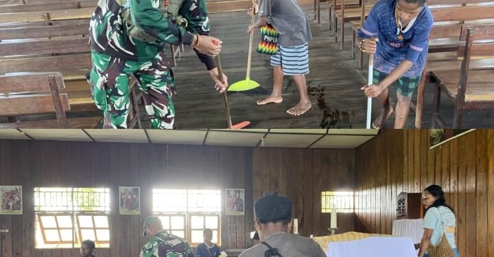 Satgas Habema Bersama Masyarakat Peduli Lingkungan Adakan Pembersihan Gereja Mumugu