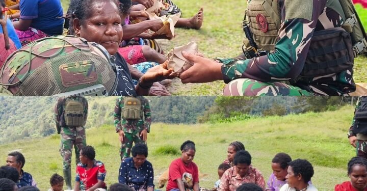 Bentuk Keakraban TK Dangbet dan Masyarakat Pedalaman Papua, Satgas Yonif 323 Gelar Makan Bersama