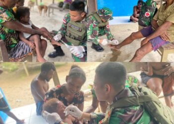 Peduli Kesehatan Warga, Satgas Yonif 131/BRS Berikan Pengobatan Gratis Kepada Warga Ujung Karang