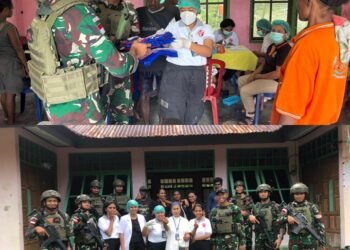 Satgas Yonif 131/Brs Bersama Yayasan Dian Harapan Papua Untuk Berikan Pelayanan Kesehatan Bagi Masyarakat