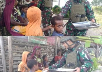 Berbagi Kasih TK Pintu Jawa Satgas Yonif 323, Dengan Bagikan Nasi Bungkus untuk Masyarakat