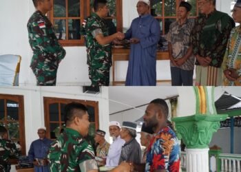 Bantu Masyarakat Perbatasan, Satgas Yonif 131/BRS Laksanakan Pengecatan Masjid Miftahul Huda Bersama Masyarakat Kampung Wonorejo