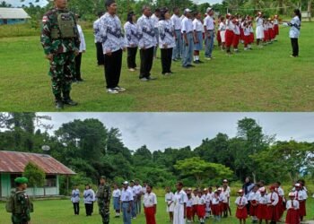 Peringati HUT Ke-79 PGRI Dan Hari Guru Nasional, Satgas Yonif 131/BRS Hadiri Upacara Bersama Guru dan Murid di Perbatasan