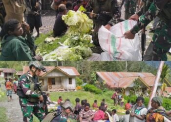 Satgas Yonif 323 TK Beoga Borong Hasil Bumi Mama Papua di Pasar Milawak