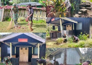 Satgas Yonif 323 Buaya Putih Karya Bakti Bersama Masyarakat Bersihkan Gereja Sambut Natal