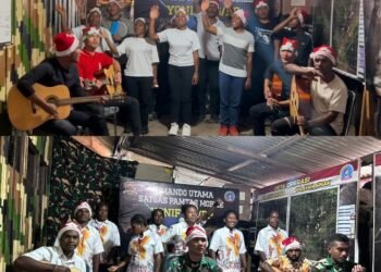 Satgas Mobile Yonif 323/BP bersama Murid SMA Ilaga ikuti Lomba Vocal Group Daring ”Suara Nusantara’ di hadapan Bapak KASAD”