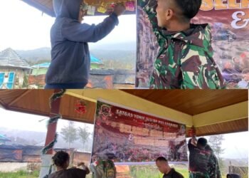 Satgas Yonif 323 Buaya Putih Kostrad Bersama Masyarakat Hias Tempat Ibadah Titik Kuat Eromaga Sambut Natal