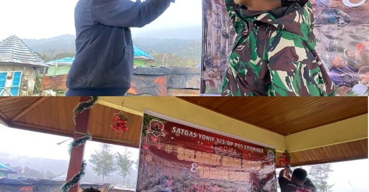 Satgas Yonif 323 Buaya Putih Kostrad Bersama Masyarakat Hias Tempat Ibadah Titik Kuat Eromaga Sambut Natal