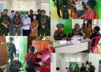 Kolaborasi Tenaga Kesehatan Satgas TNI dengan Tenaga Kesehatan Puskesmas Beoga Beri Yankes Gratis
