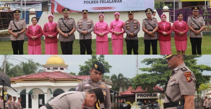 Kapolres Pelalawan Pimpin Upacara Serah Terima jabatan Kabag SDM dan Kapolsek Pangkalan Lesung Polres Pelalawan.