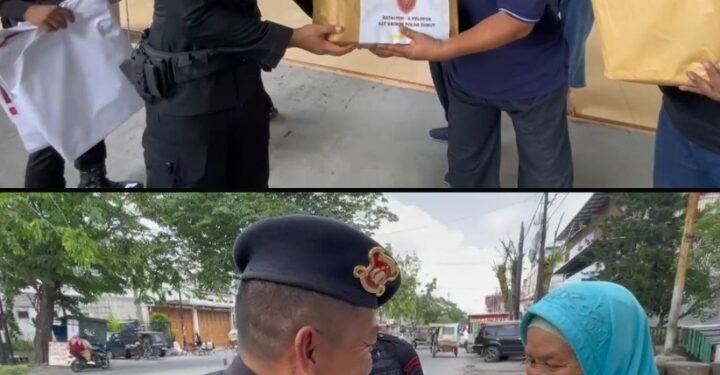 Jum’at Berkah di Kota Medan, Brimob Batalyon A Pelopor Tebar Kepedulian Lewat Aksi Bersih Masjid dan Bagi Sembako