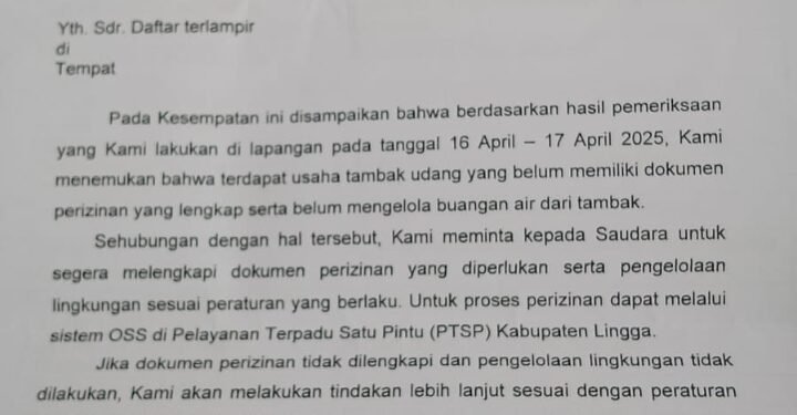 Prihal SE Teguran, Kadis Perikanan Lingga: Tidak Ada Pernyataan Kelompok Usaha Manfaat Tambak Sebagai Sumber Ekonomi.