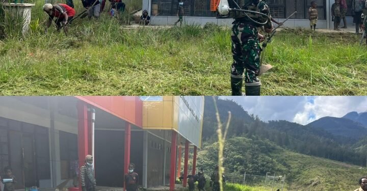Prajurit TNI dan Warga Bergotong Royong Bersihkan Puskesmas Mayuberi di Tengah Pegunungan Papua