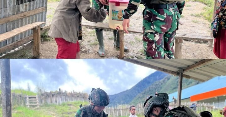 Di Tepi Kabut Pegunungan Mayuberi, Satgas TNI Ajarkan Tangan Kecil Itu Belajar Hidup Sehat