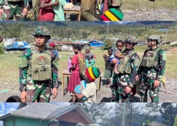 Sentuhan Kemanusiaan di Pegunungan Papua: Satgas TNI Pos Kout Sinak Berbagi Pakaian untuk Warga
