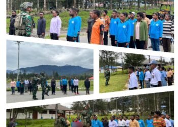 Satgas TNI Latih Siswa SMA 1 Ilaga Jelang Lomba Gerak Jalan HUT RI ke-80 di Puncak Papua