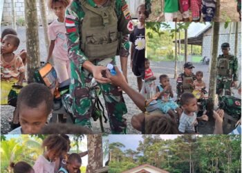 Ceria Dan Sehat Bersama Satgas Yonif 131/Brajasakti Di Kampung Amyu Perbatasan Papua