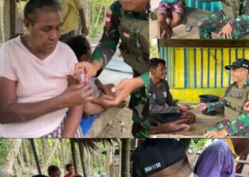 Satgas Yonif 131/Brajasakti Berikan Pelayanan Kesehatan di Kampung Pikere, Perbatasan Papua