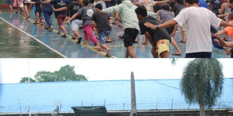 Meski Cuaca Mendung, Warga Binaan Lapas Kelas IIA Pekanbaru Tetap Semangat Mengikuti Senam Pagi